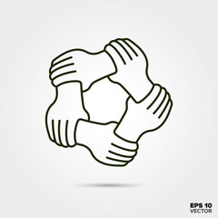Teamwrk concept. Five hands holding each others wrist vector line icon - 420460526