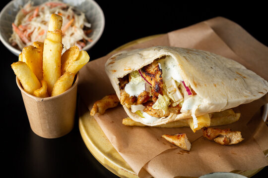 Chicken white meat pita with pommes fries