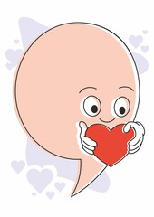 Cute emoji character in the form of a speech bubble. Speech bubble for declaration of love. A declaration of love, a heart in your hands.