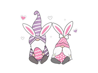 haapy Easter bunnies and easter egg. Vector illustration