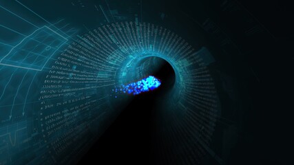 Particles through binary digital tunnel 3d illustration