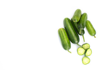 Small cucumbers on white background