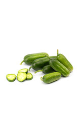 Small cucumbers on white background