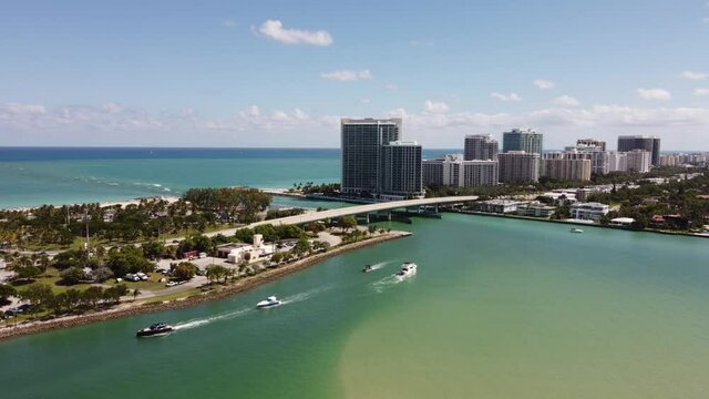 Aerial establishing shot Bal Harbour Miami FL USA
