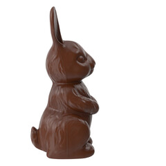 Easter chocolate bunny, side view on white background
