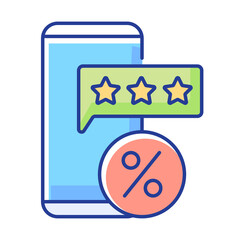 Review for discount RGB color icon. Earn points to use for purchases in stores. Percentage for purchases and buying things. Loyalty program. Savings money. Isolated vector illustration