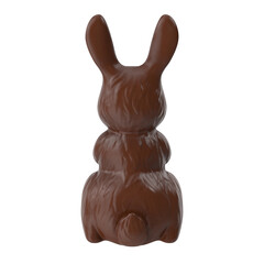 Easter chocolate bunny, back view on white background