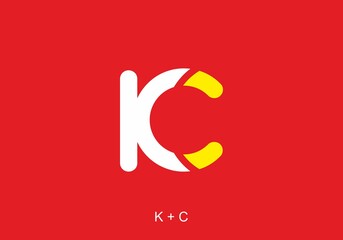 White yellow and red color of KC initial letter