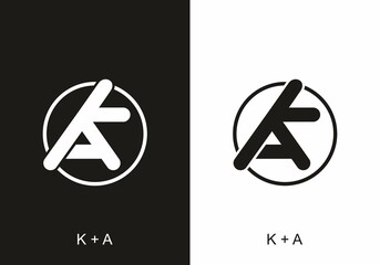 Black white of KA initial letter - obrazy, fototapety, plakaty