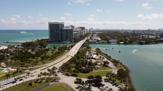 Haulover Beach Miami sandbar aerial drone video