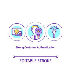 Strong customer authentication concept icon. Electronic payments idea thin line illustration. Multi-factor authentication. Vector isolated outline RGB color drawing. Editable stroke