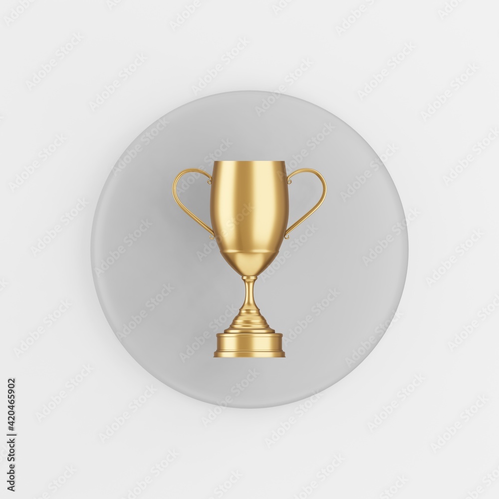 Poster winner gold trophy icon. 3d rendering gray round key button, interface ui ux element.