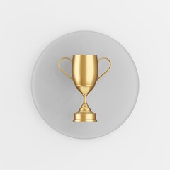Winner gold trophy icon. 3d rendering gray round key button, interface ui ux element.