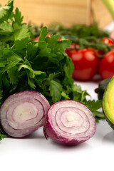 Many vegetables on white in studio