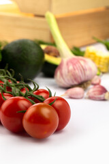 Many vegetables on white in studio