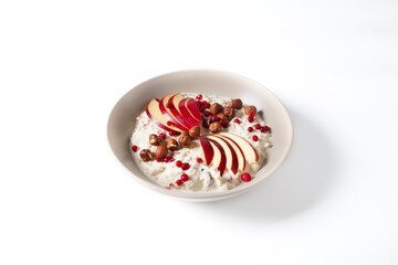 Bowl overnight oats with hazelnut, yoghurt and apple