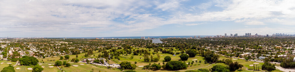 Fototapeta na wymiar Aerial drone panorama Hollywood FL USA golf course landscape