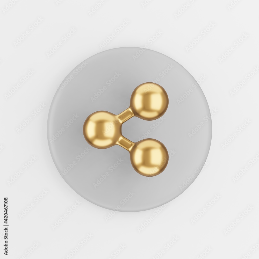 Poster gold share icon. 3d rendering gray round key button, interface ui ux element.