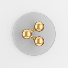Gold share icon. 3d rendering gray round key button, interface ui ux element.