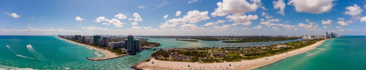 Naklejka na ściany i meble Beautiful scenic aerial panorama of Miami Beach inlet at Haulover