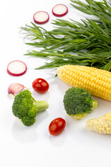 Many vegetables on white in studio