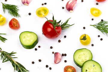 Many vegetables on white in studio