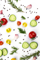 Many vegetables on white in studio
