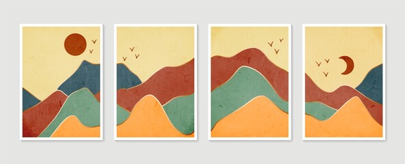 Collection modern minimalist art print. Abstract mountain contemporary aesthetic backgrounds landscapes. Arts design for wall framed prints, poster, cover, home decor, canvas prints, wallpaper.