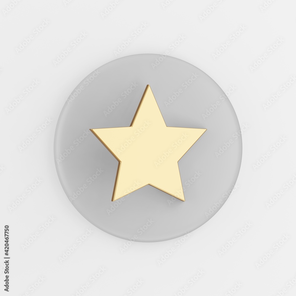 Poster gold star icon in flat style. 3d rendering gray round key button, interface ui ux element.