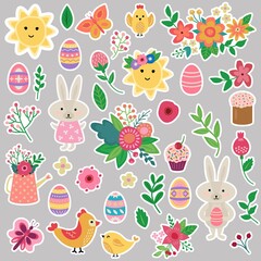 Easter stickers of cute hand drawn elements.