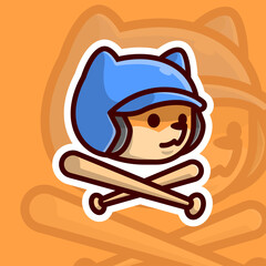 CUTE FOX WEARING BASEBALL HELMET CARTOON MASCOT