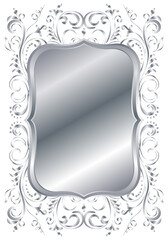 Silver shiny glowing ornate frame isolated over white