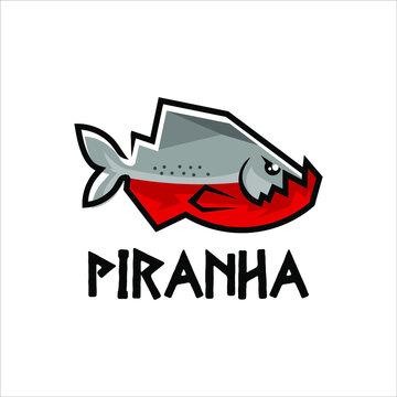 Piranha Logo Design Cartoon Fish Template Vector and Graphic Element or Wildlife Fauna Icon Inspiration