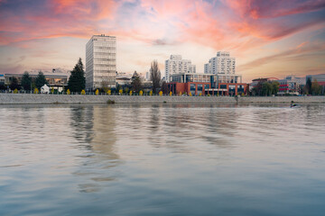 Wroclaw. View from boulevard on Pokoju Bridge and buildings also known as 