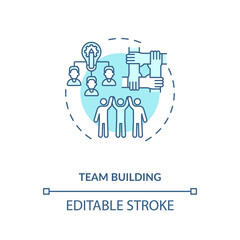 Team building concept icon. Motivating employees for best work idea thin line illustration. Teamwork and activities. Coaching. Vector isolated outline RGB color drawing. Editable stroke