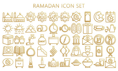 Fototapeta premium set of popular islamic ramadan icon with gold gradations outline style, use for islamic event or pictogram assets, ramadhan, ramadan kareem, ied mubarak, vector eps 10, ready convert to svg