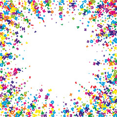 Falling letters of English language. Vivid flying words of Latin alphabet. Foreign languages study concept. Fancy back to school banner on white background.