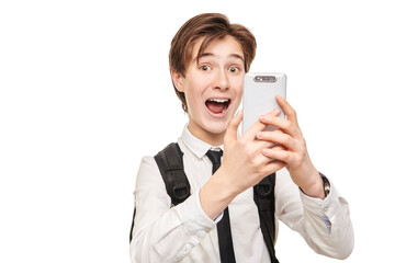 enthusiastic selfie on smartphone