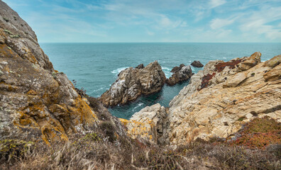 Beautiful landscape, view rocky Pacific Ocean coast at Point Lobos State Reserve in Carmel,...