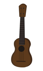 Vector ukulele guitar isolated on white background. The guitar is brown in color. Cartoon illustration of a musical instrument