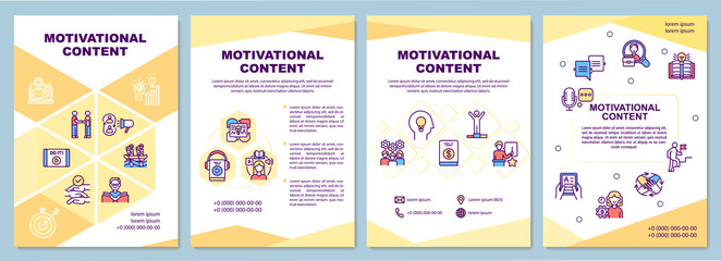 Motivational content brochure template. Motivation making people goal. Flyer, booklet, leaflet print, cover design with linear icons. Vector layouts for magazines, annual reports, advertising posters