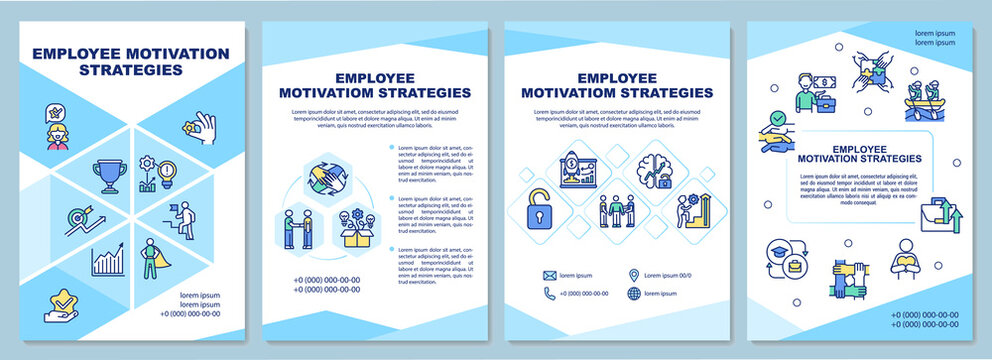 Employee motivation strategy brochure template. Mentoring and coaching. Flyer, booklet, leaflet print, cover design with linear icons. Vector layouts for magazines, annual reports, advertising posters