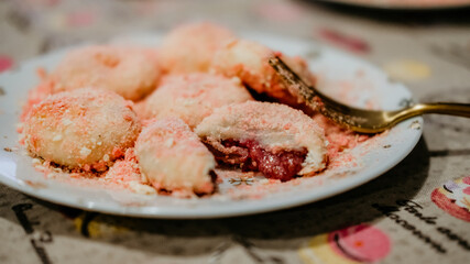  creamy dumpling with raspberry and strawberry 