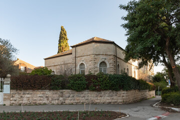 Evening view of apartment buildings on David Marcus Street in the old Jerusalem district Talbia - Komiyum in Jerusalem, Israel