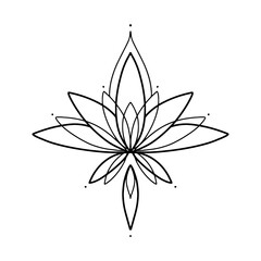 Filigree lotus flower, black vector, hand drawn