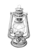 Pencil drawing of a kerosene lamp - 420474995