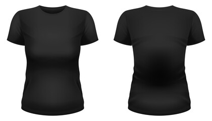 Blank black t-shirt template. Front and back views. Vector illustration.