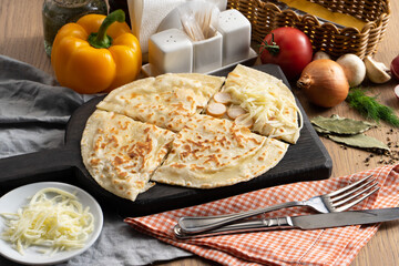 Flatbread with sausage and mozzarella cheese filling