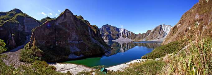 Panoramic shot of the crater lake of the volcano Mt. Pinatubo in Zambales , Philippines.