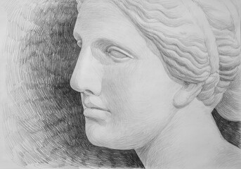 Sketch of a plaster model of the head of Venus. Athena, goddess of love - 420478162